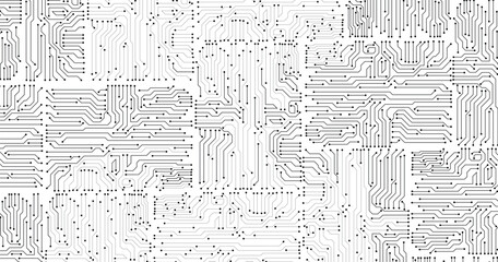 Black and white circuit electronic or electrical line with circuit board engineering technology concept vector background 