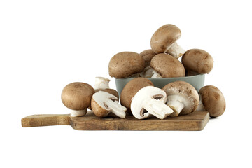 Fresh Brown Mushrooms Arranged on Wooden Board for Kitchen Use
