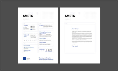 Fototapeta premium Professional modern and minimal resume CV, Clean and modern resume portfolio CV template