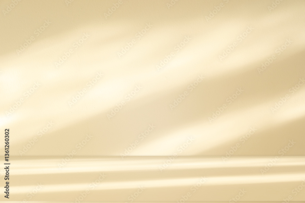 Leinwandbilder Studio style background wall decoration presentation uses white and beige tones. with shadows cast from a nearby window, concept creating a decorative backdrop.	