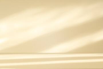 Studio style background wall decoration presentation uses white and beige tones. with shadows cast from a nearby window, concept creating a decorative backdrop.	