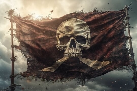 Pirate flag with a skull and bones Generative AI