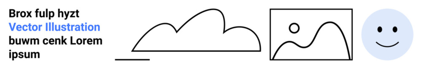 Abstract sketch of a cloud, a simple landscape with mountains and a sun, and a smiling face. Ideal for branding, websites, infographics, learning, user interfaces, design simple landing page