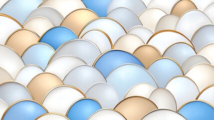Obraz premium Abstract Pattern of Curved Shapes in Blue, Beige, and White Tones with Elegant Design