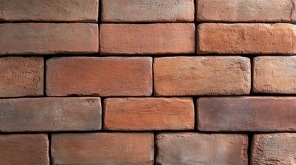 Obraz premium Close-up of a neatly stacked wall of reddish-brown bricks, showcasing their texture and color variations.