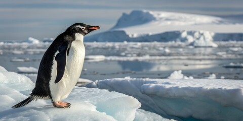 Obraz premium Majestic Antarctic Penguin on Iceberg A Stunning Wildlife Photograph AI Generative