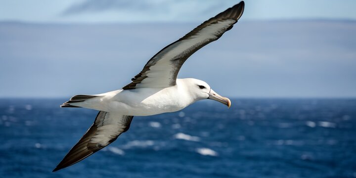 White gull wings in free flight across the blue sky above the wild sea AI Generative
