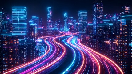 Fototapeta premium Neon city highway at night