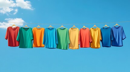 Rainbow of T-Shirts Drying on a Sunny Day AI Generated