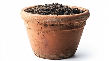 Clay Flower Pot Filled with Soil – Gardening and Agriculture Concept