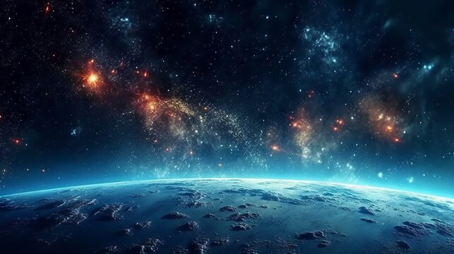Milky way galaxy with star and noise blue background Generative AI
