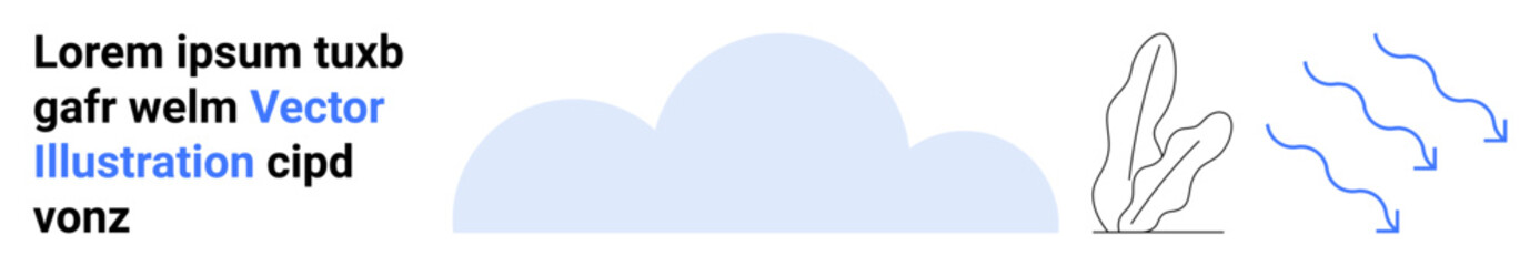 Cloud with flowing wind lines and a simple plant outline. Ideal for nature, weather, minimalism, calm, environment, freshness, and simple landing page