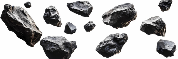 Obraz premium Various Black Rocks Isolated on White Background