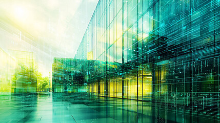 Abstract modern architecture with geometric glass surfaces and natural light.