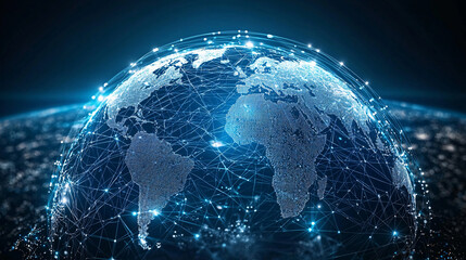Digital globe with interconnected lines representing global connectivity.