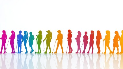 Silhouettes of Women Golfing in a Colorful Gradient Silhouette Style
