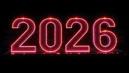Futuristic Digital Clock Displaying Year 2026 with a Cyberpunk Background, tech inventions, artificial intelligence growth 2026, new year 2026