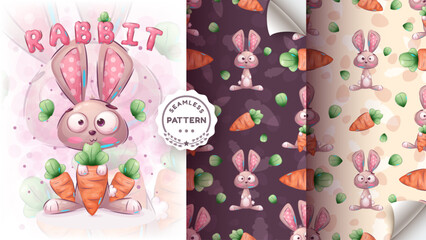 Cartoon character adorable animal rabbit - seamless pattern