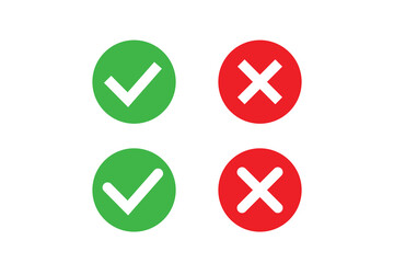 Check mark and cross mark vector icons set illustration isolated on white background.