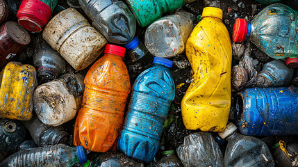 Colorful plastic bottles amidst a pile of discarded containers.
