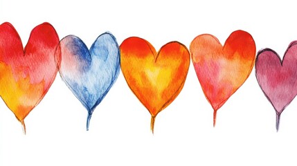 Hand-Drawn Vibrant Hearts on White Background
