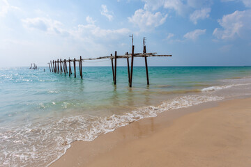 Khao Pilai Beach is an area with a beautiful beach and beautiful views, with an old wooden bridge that is broken and unused as a unique feature, Takua Thung District, Phang Nga