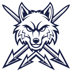 Bold Wolf Head Silhouette with Intersecting Arrows, Modern Flat