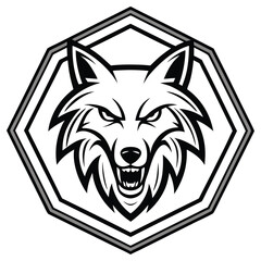 Geometric Angry Wolf Face Logo Design, Black and White Predatory Mascot