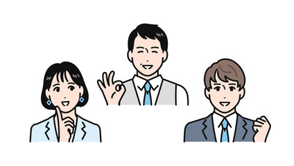 問題が解決して喜ぶ上司と部下のシンプルなベクターイラストセット