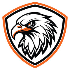 Bold Eagle Head Emblem Icon in Shield with Orange and Black Outline Design