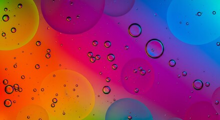 Vibrant rainbow oil bubbles swirl softly. AI Generated
