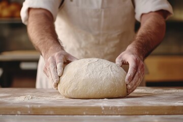 Hands Kneading Fresh Dough for Artisan Bread in a Rustic Bakery Environment