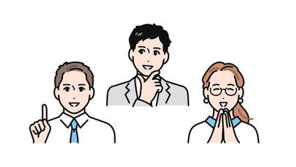 問題が解決して喜ぶビジネスチームのシンプルなベクターイラストセット