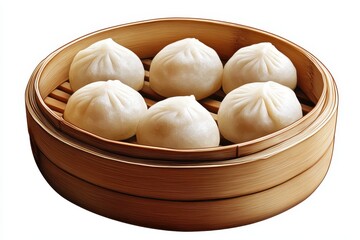 Freshly Steamed Dumplings in a Bamboo Steamer Ready for Enjoyment at a Dinner Table