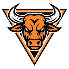 Aggressive Orange Bull Head Mascot Design Inside Geometric Triangle Modern Style
