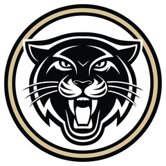 Roaring Black Panther Head Logo within Circle with Gold Outline Design Element