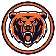Aggressive Bear Head Isolated, Fangs, Orange and Black, Modern Design