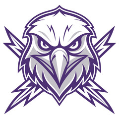 Purple Eagle Mascot Head with Crossed Lightning Bolts, Sharp Detailed