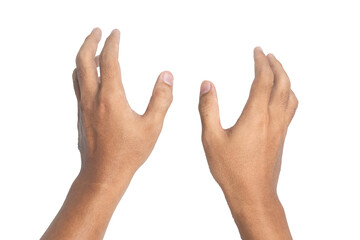 male hands holding, reaching, or grabbing something isolated on white background