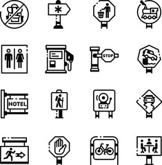 Collection of Linear Style Signage Icons 
