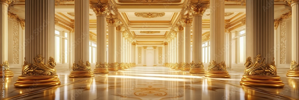 Poster luxurious architectural beauty with grand golden columns in a prestigious government building during