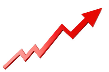Red upward trend arrow isolated background