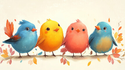 Naklejka premium Cartoon illustration of friendly birds