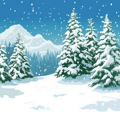Fototapeta premium Snowy Winter Mountain Forest Landscape