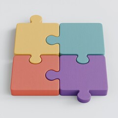 Colorful puzzle pieces aligned together on a white background
