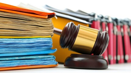Vibrant Office Supplies with Gavel on White Background