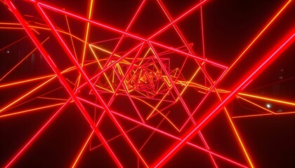 Abstract Neon Triangle Tunnel in Red and Yellow colors