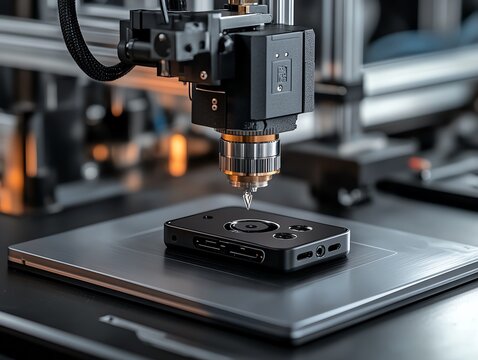 A 3D scanner in a repair shop, scanning a damaged phone case