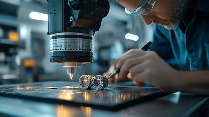 A 3D scanner scanning a broken mechanical part for reverse engineering