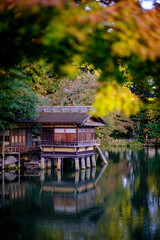 Traditional Japanese Teahouse by a Tranquil Pond in Kanazawa